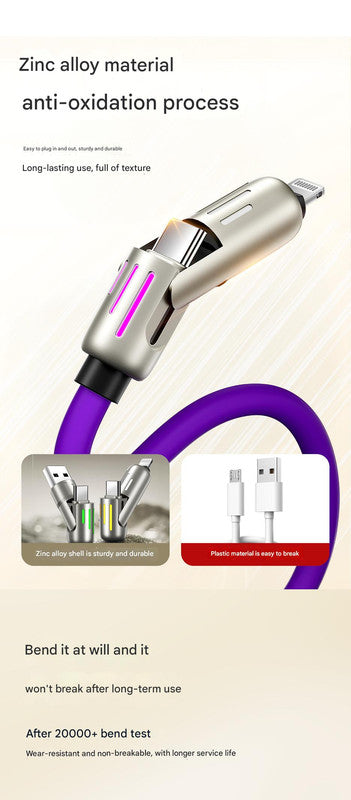 Universal PD Fast Charging Cable with LED Indicator - Zinc Alloy, Durable 1.5m Silicone Cord - Multiple Connector Options(Blue) 5