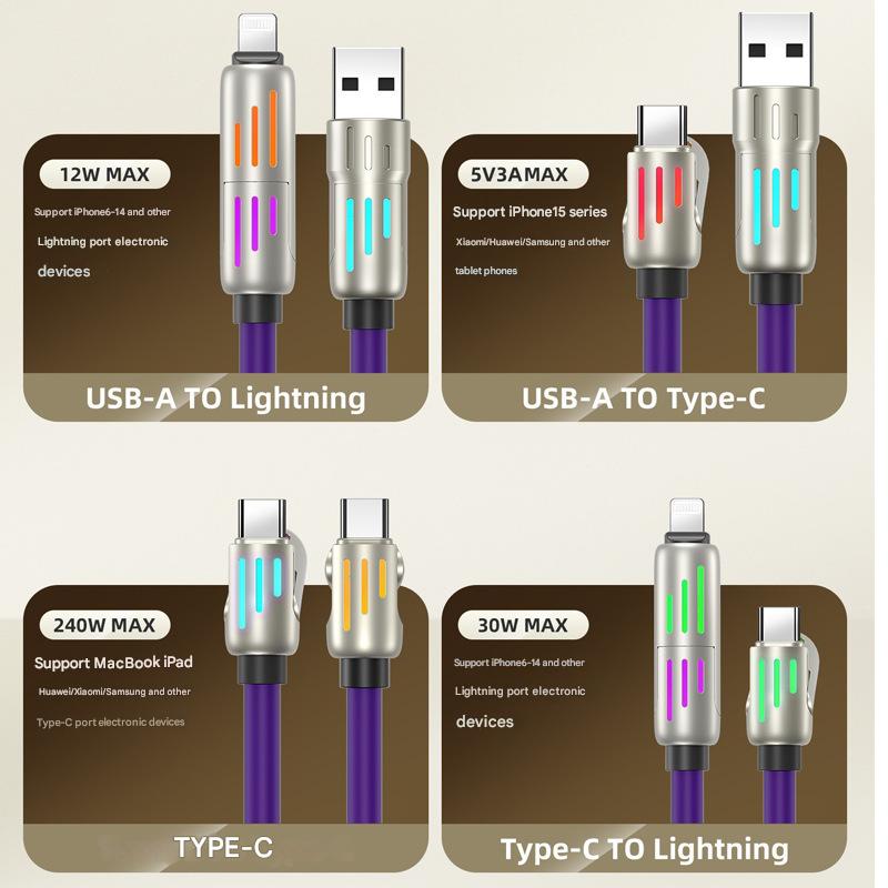 Universal PD Fast Charging Cable with LED Indicator - Zinc Alloy, Durable 1.5m Silicone Cord - Multiple Connector Options(Pink) 3