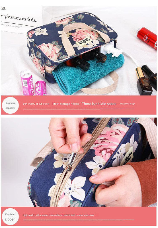Versatile Portable Handled Bag - Durable Waterproof Fabric, Ideal for Toiletries, Lunch & Travel(Light blue peony) 6