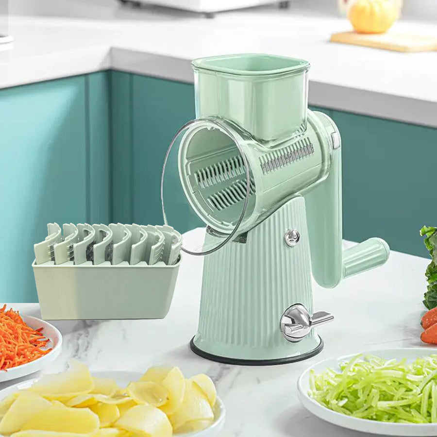 Multi-Function Rotary Vegetable Slicer & Grater - 5 Blade Types (10 Pcs Total) with Storage Box-green 3