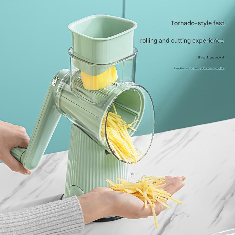 Multi-Function Rotary Vegetable Slicer & Grater - 5 Blade Types (10 Pcs Total) with Storage Box-green 4
