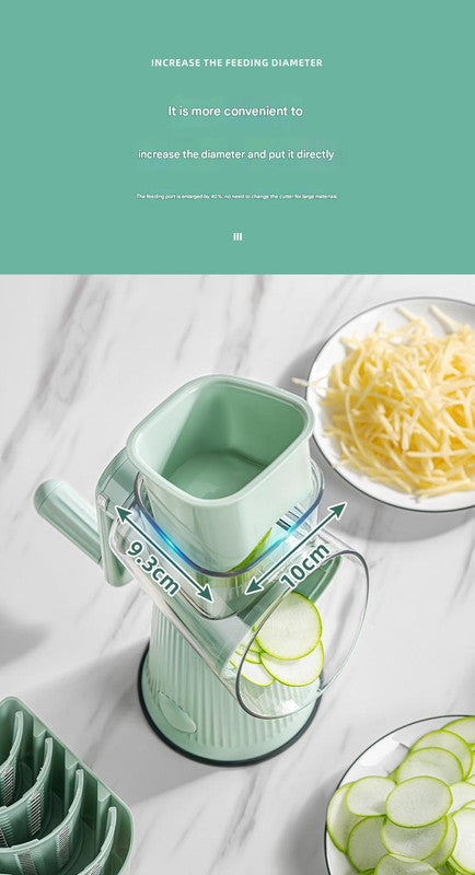 Multi-Function Rotary Vegetable Slicer & Grater - 5 Blade Types (10 Pcs Total) with Storage Box-green 5