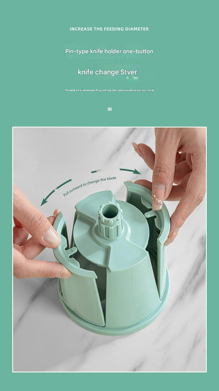 Multi-Function Rotary Vegetable Slicer & Grater - 5 Blade Types (10 Pcs Total) with Storage Box-green 7