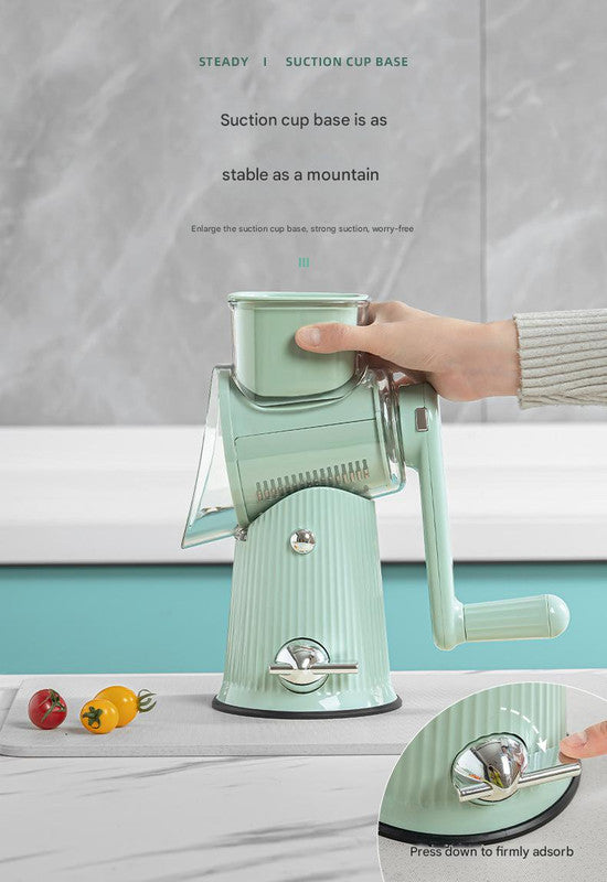 Multi-Function Rotary Vegetable Slicer & Grater - 5 Blade Types (10 Pcs Total) with Storage Box-green 8