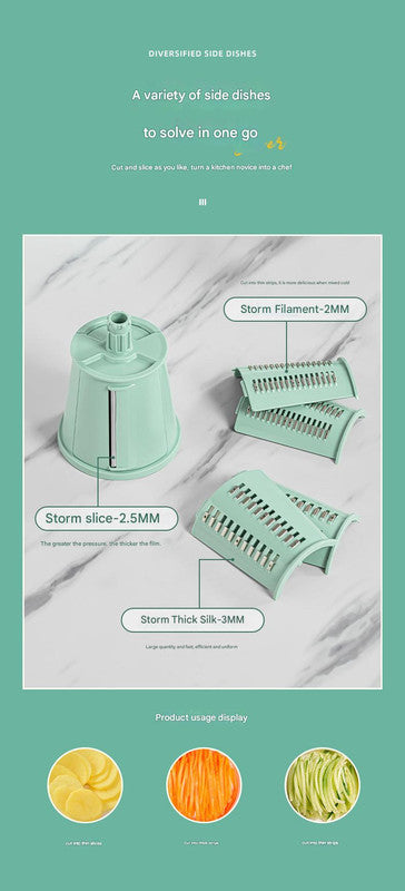 Multi-Function Rotary Vegetable Slicer & Grater - 5 Blade Types (10 Pcs Total) with Storage Box-white 6