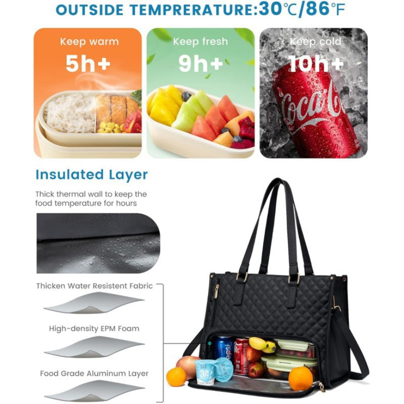 Stylish Quilted Laptop & Lunch Tote Bag , Water-Resistant with Insulated Compartment & Clutch(Beige) 6