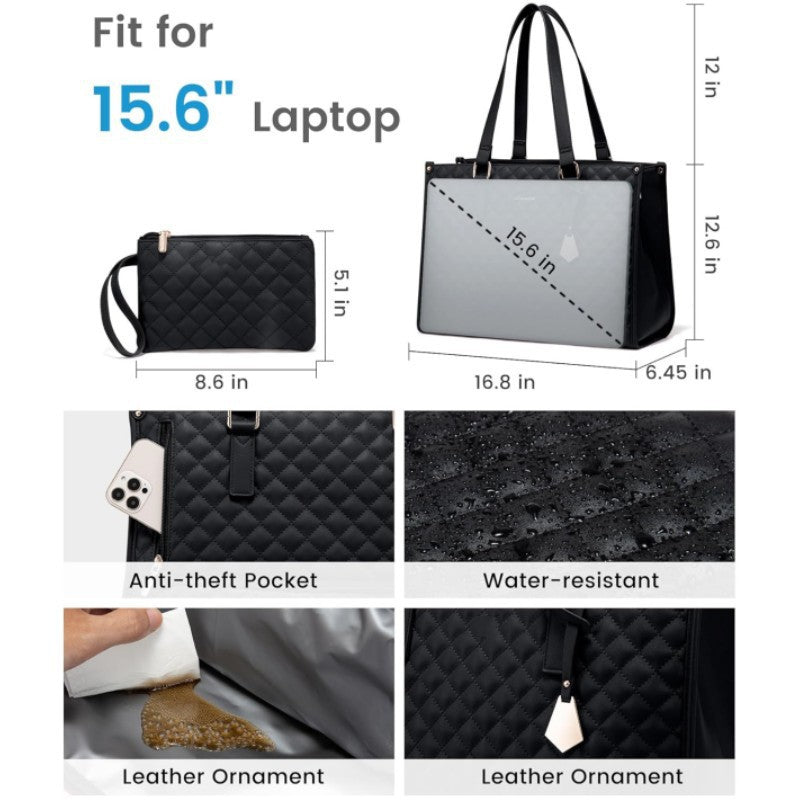 Stylish Quilted Laptop & Lunch Tote Bag , Water-Resistant with Insulated Compartment & Clutch(Khaki)