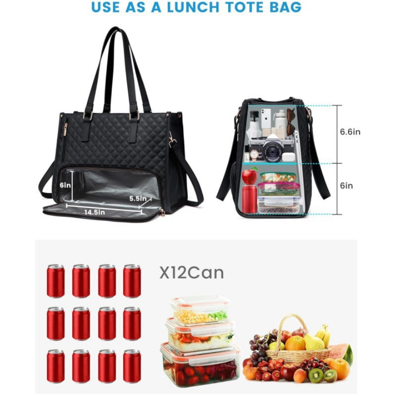 Stylish Quilted Laptop & Lunch Tote Bag , Water-Resistant with Insulated Compartment & Clutch(Green) 3