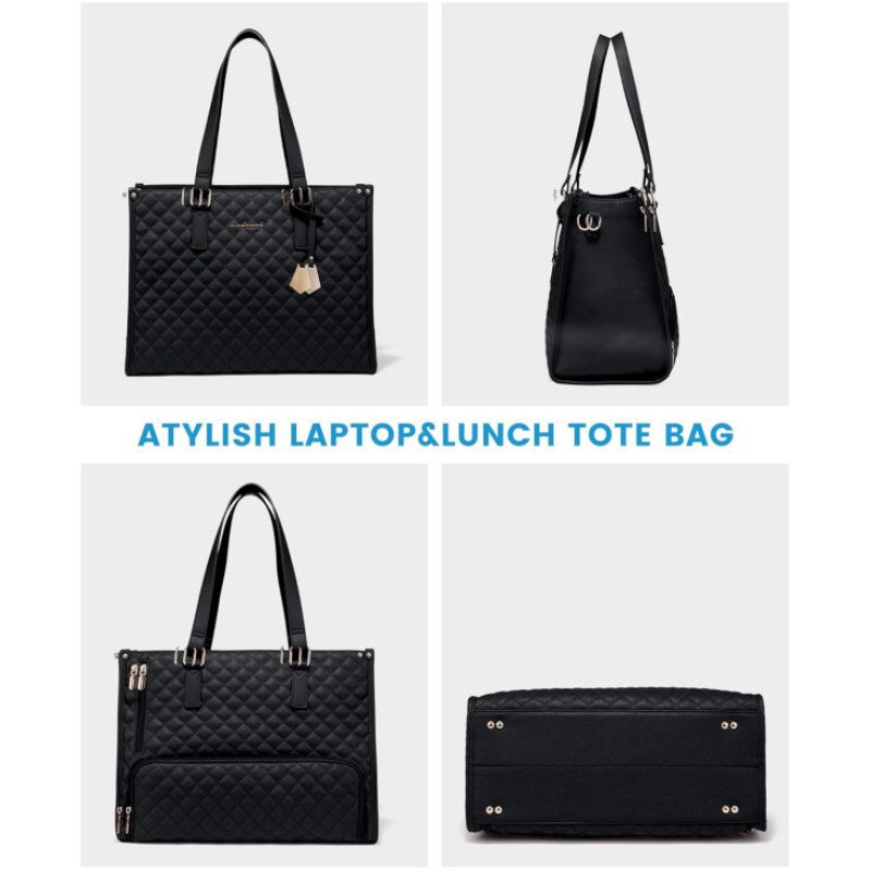 Stylish Quilted Laptop & Lunch Tote Bag , Water-Resistant with Insulated Compartment & Clutch(Green) 4