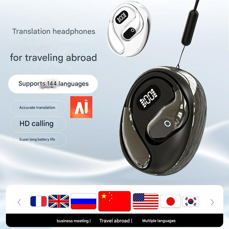 AI Smart Translation Earbuds - Open-Ear TWS Bluetooth Headphones with 144 Language Support & LED Display Case(White) 3