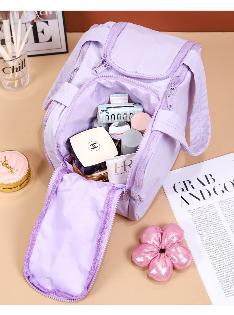 Portable Multi-Compartment Travel Toiletry & Makeup Organizer Bag with Brush Holders(blue) 3