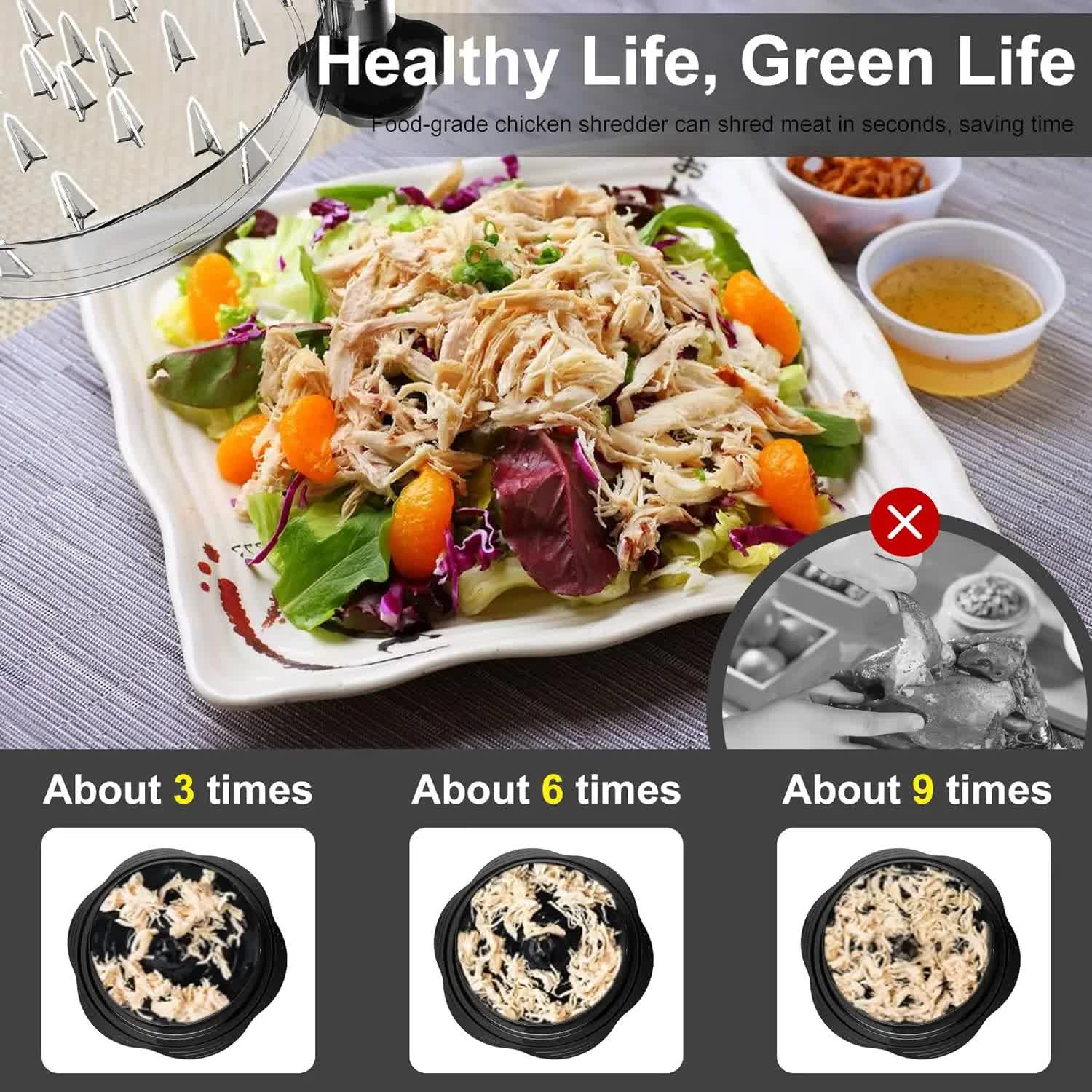 Upgraded Meat Shredder Tool - Rotating Chicken & Pork Puller with Anti-Slip Base & Ergonomic Grips(black) 7