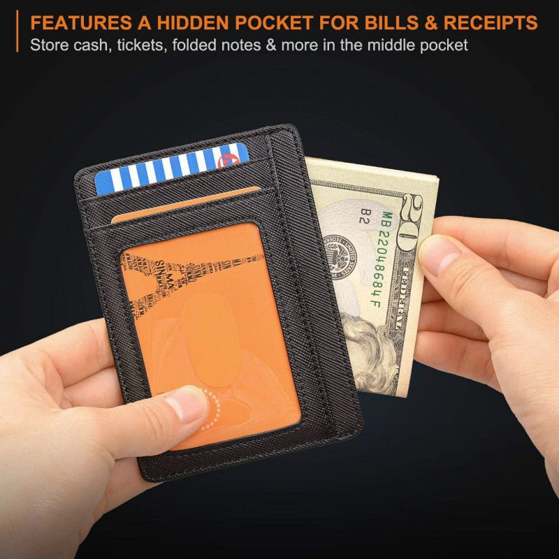 Slim Minimalist Leather Wallet with ID Window & RFID Blocking - Holds 12 Cards & Cash(Yellow Brown) 4
