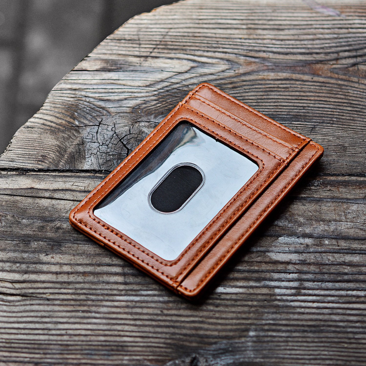 Slim Minimalist Leather Wallet with ID Window & RFID Blocking - Holds 12 Cards & Cash(Black) 3