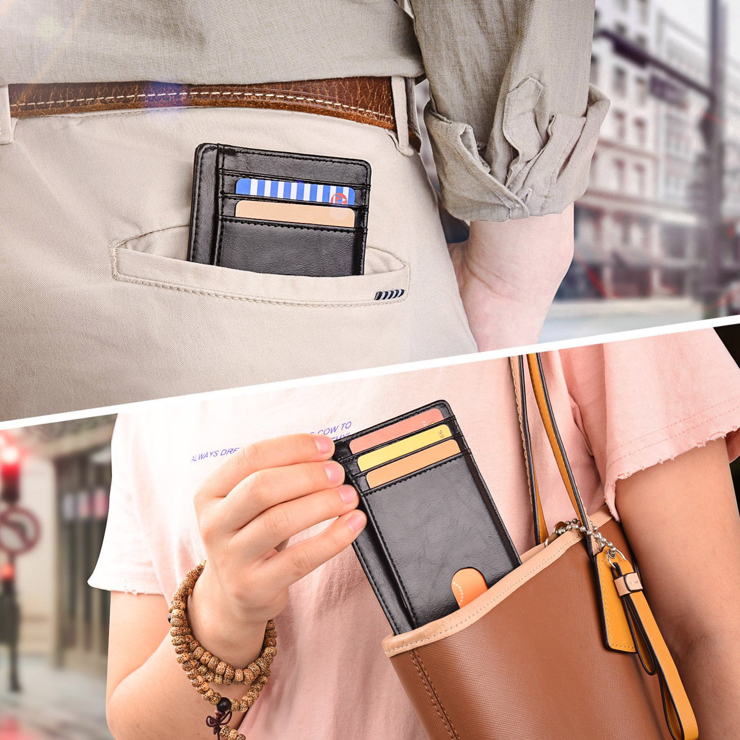 Slim Minimalist Leather Wallet with ID Window & RFID Blocking - Holds 12 Cards & Cash(Dark green) 6