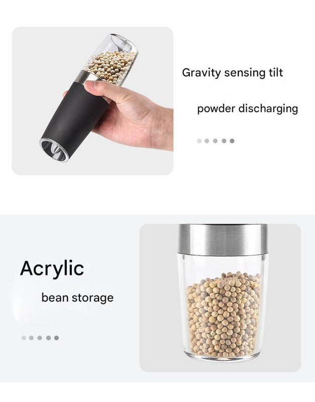 Gravity Electric Salt & Pepper Grinder Set - Adjustable Coarseness, LED Light, Battery Operated(black) 6