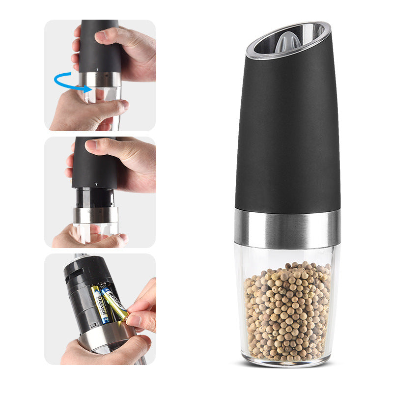 Gravity Electric Salt & Pepper Grinder Set - Adjustable Coarseness, LED Light, Battery Operated(silver) 3