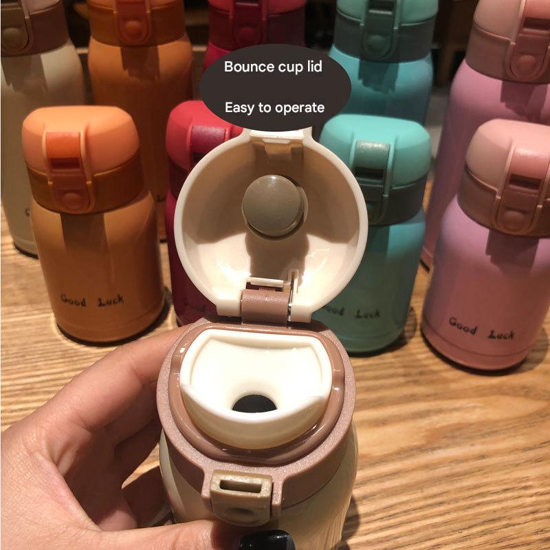 Good Luck" Mini Stainless Steel Thermos Flask - 350ml Leakproof Insulated Bottle with Pop-Up Lid & Strap(red)" 3
