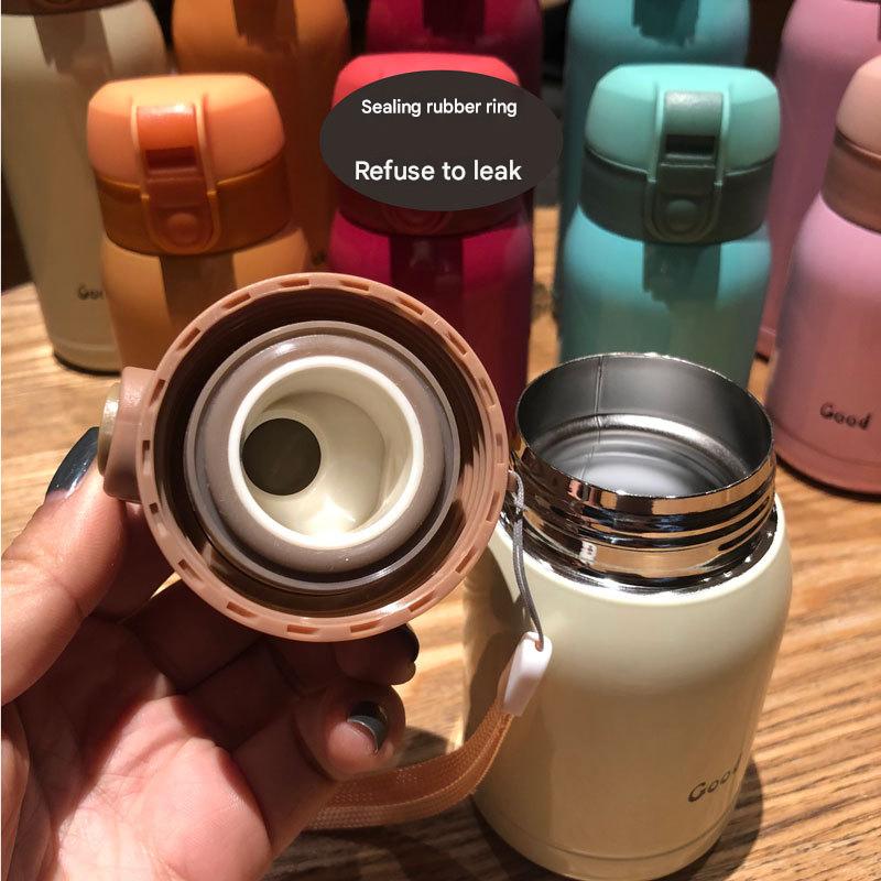 Good Luck" Mini Stainless Steel Thermos Flask - 350ml Leakproof Insulated Bottle with Pop-Up Lid & Strap(blue)" 5