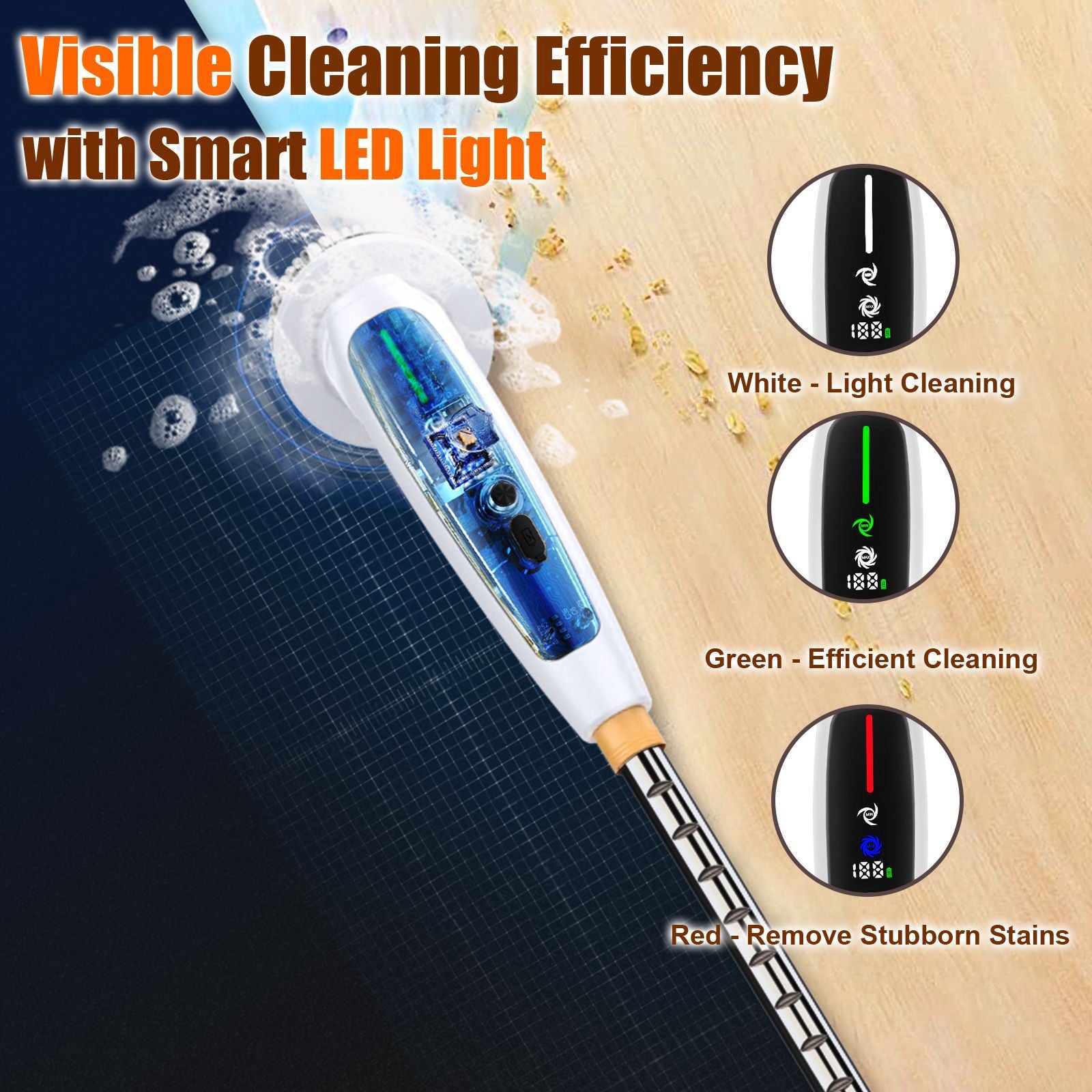 Electric Spin Scrubber with Adjustable Extension Handle & 8 Brush Heads - Smart LED Display 4