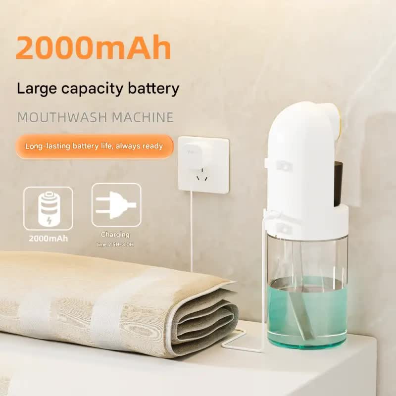 Smart Automatic Mouthwash Dispenser - 4 Adjustable Levels, LED Display, 2000mAh Battery & Magnetic Cups(white) 3