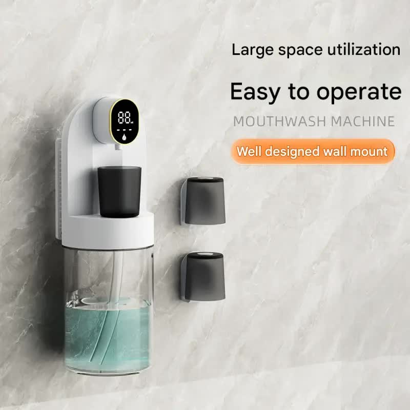 Smart Automatic Mouthwash Dispenser - 4 Adjustable Levels, LED Display, 2000mAh Battery & Magnetic Cups(black) 3