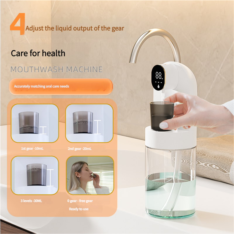 Smart Automatic Mouthwash Dispenser - 4 Adjustable Levels, LED Display, 2000mAh Battery & Magnetic Cups(black) 5