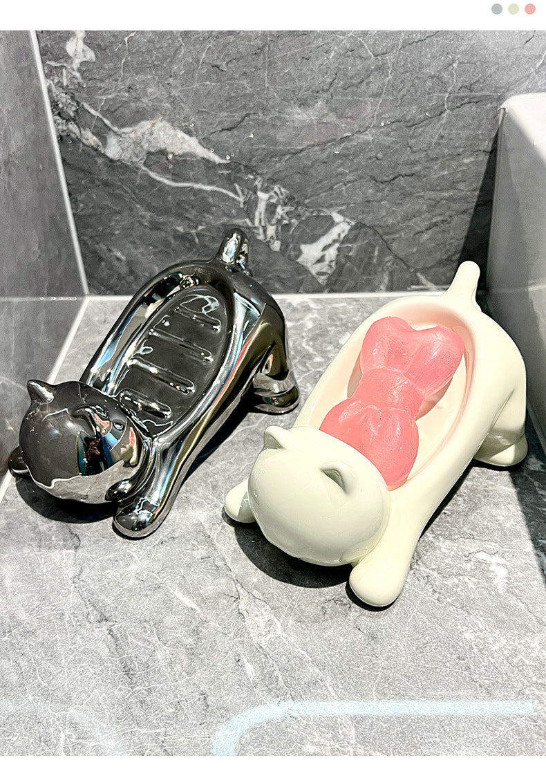Charming Cat-Shaped Ceramic Soap Dish - Creative & Versatile Home Decor Accent(Milky white) 3