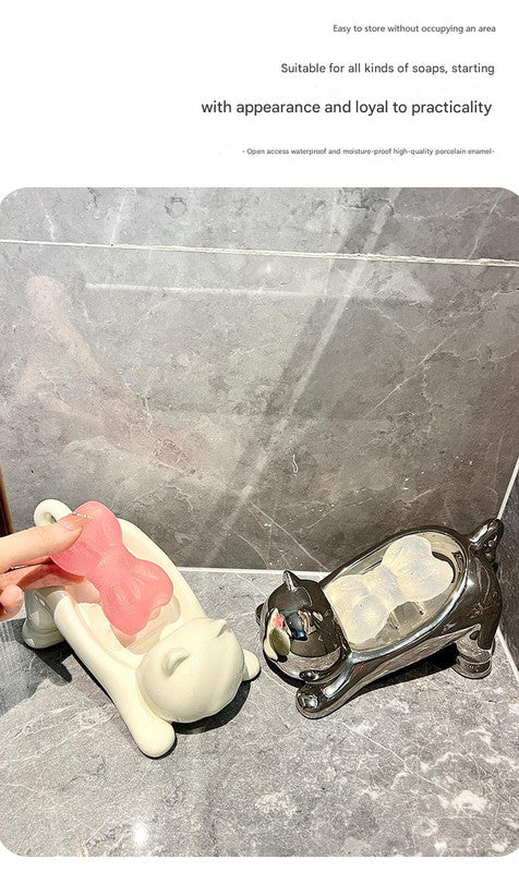 Charming Cat-Shaped Ceramic Soap Dish - Creative & Versatile Home Decor Accent(Milky white) 4