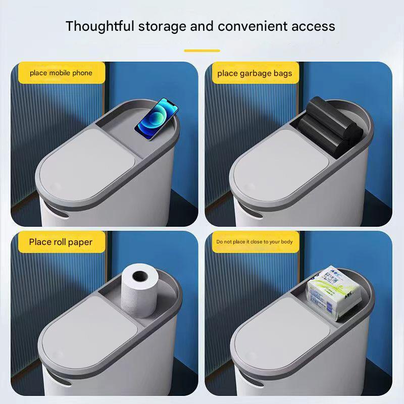 Slim Press-Top Trash Can with Top Storage Compartment - Narrow Design for Bathroom & Small Spaces(Ash cover + ash bucket) 3