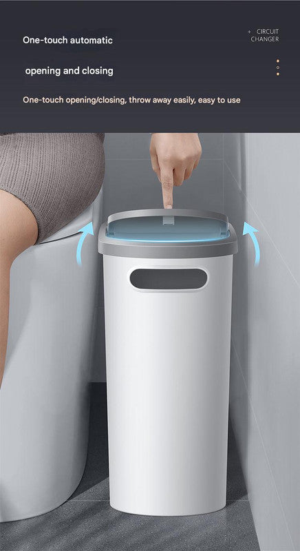 Slim Press-Top Trash Can with Top Storage Compartment - Narrow Design for Bathroom & Small Spaces(Ash cover + ash bucket) 6