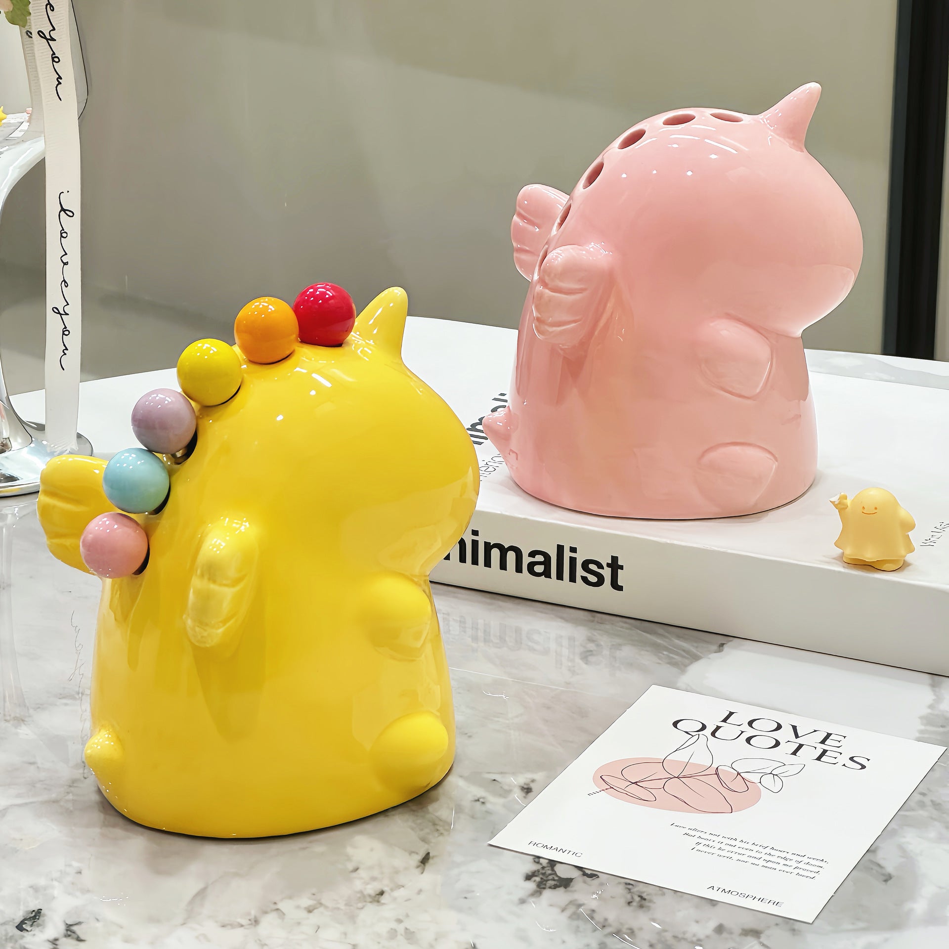 Adorable Unicorn Ceramic Fruit Fork Holder Set - Includes Stainless Steel Forks with Ball Tops(yellow) 3