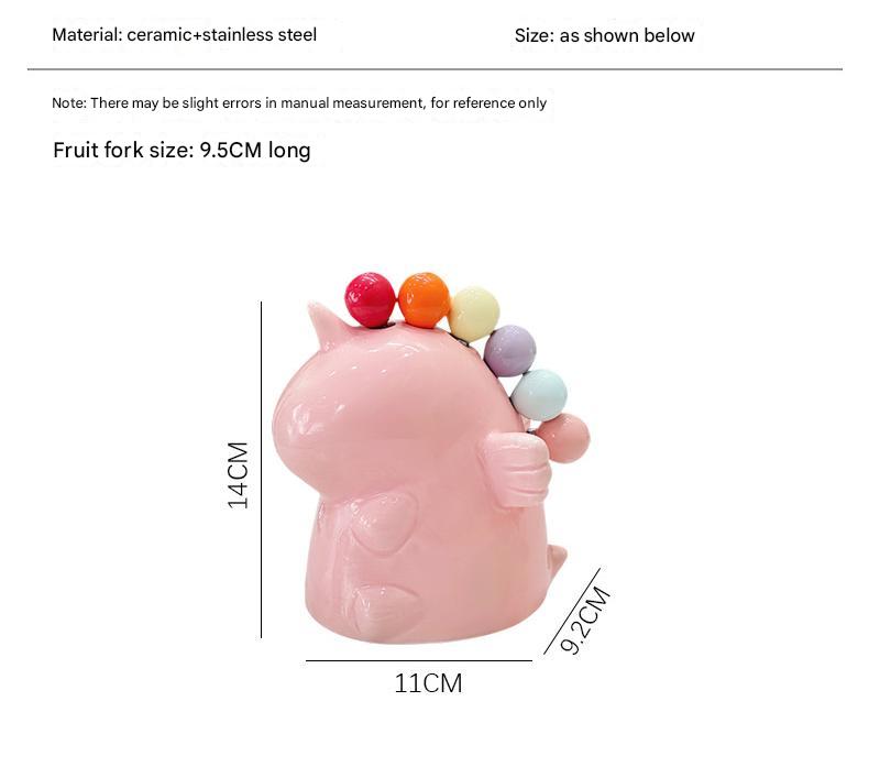 Adorable Unicorn Ceramic Fruit Fork Holder Set - Includes Stainless Steel Forks with Ball Tops(green) 4