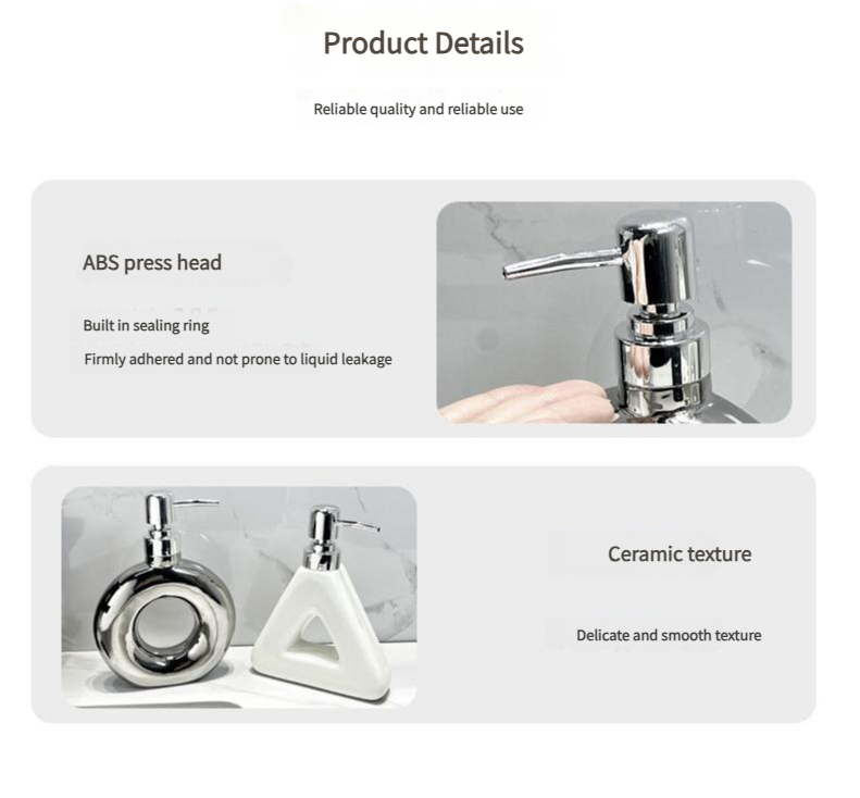Modern Ceramic Soap & Lotion Dispenser - Unique Geometric Designs, 300ml Capacity(Triangular lotion bottle, silver) 6