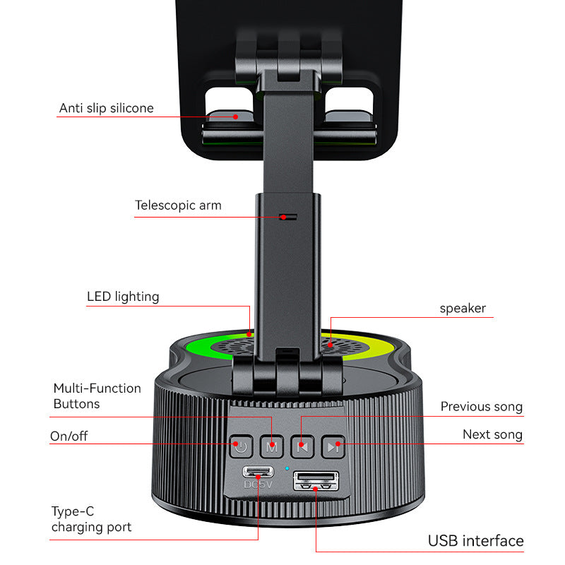 Foldable Bluetooth Speaker with 360 Rotating Phone/Tablet Stand & RGB Lights - HIFI Surround Sound(black) 4