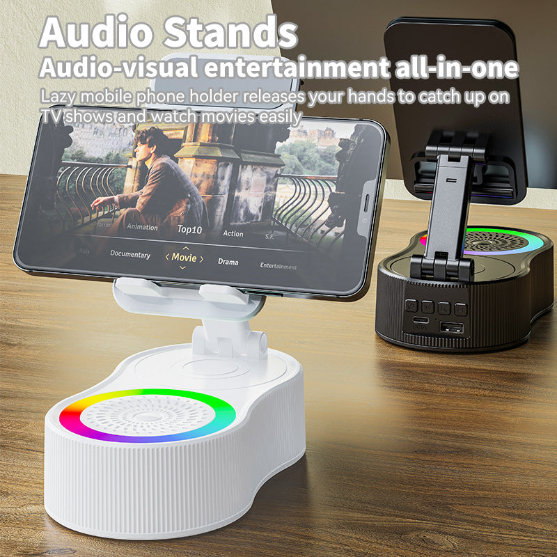 Foldable Bluetooth Speaker with 360 Rotating Phone/Tablet Stand & RGB Lights - HIFI Surround Sound(White) 3