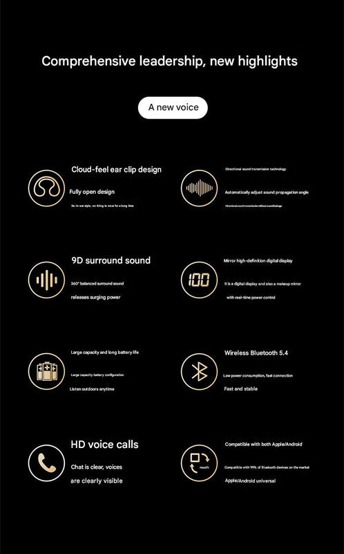 Open-Ear Conduction TWS Earbuds - Bluetooth 5.4, 9D Surround Sound, LED Display, Long Battery Life(Skin color) 4
