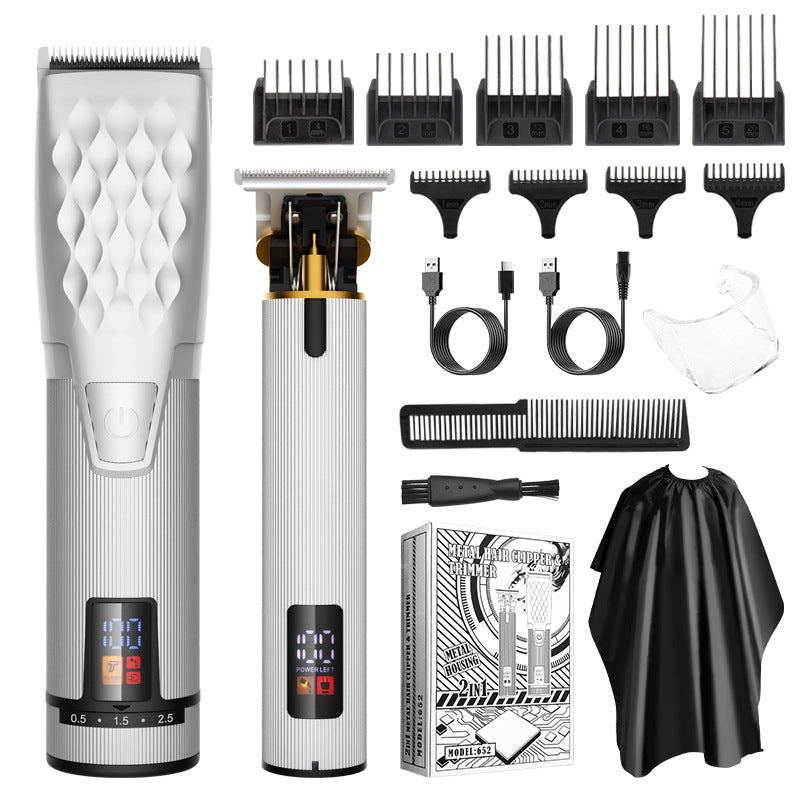 Professional 2-in-1 Cordless Hair Clipper & Trimmer Kit with LED Display & 5-Speed Fine Tuning(silver)
