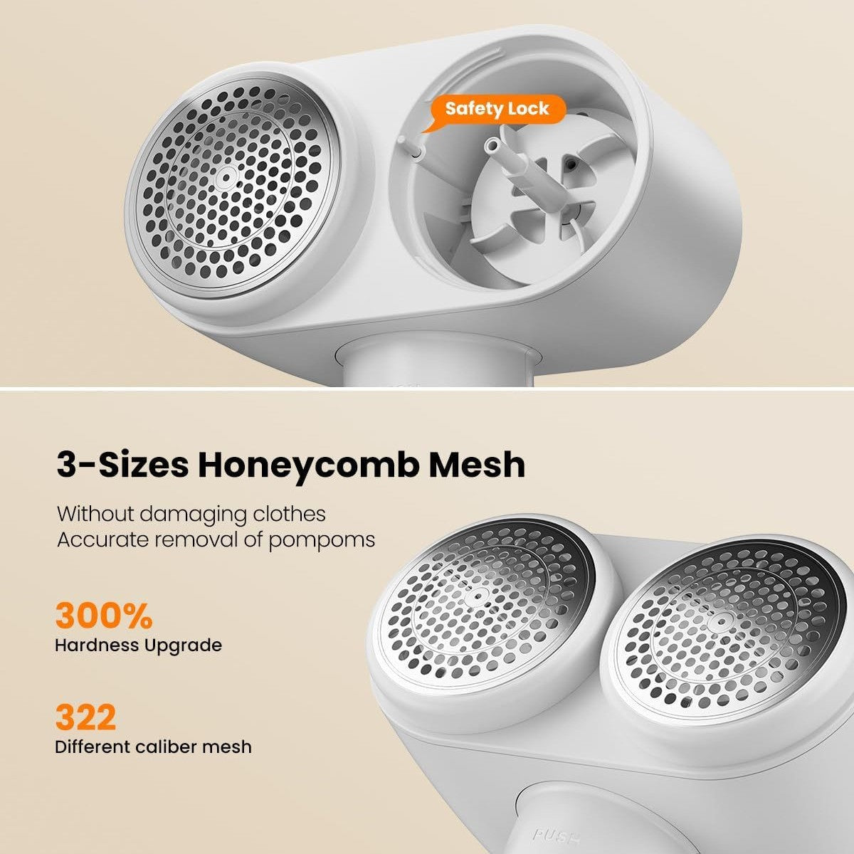 Dual-Head Electric Lint Remover - USB-C Rechargeable, LED Display, 5-Size Honeycomb Mesh(Black) 4