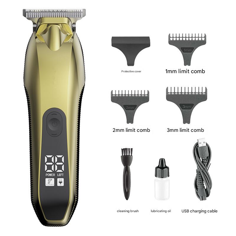 Professional Electric Hair Clipper & Beard Trimmer - USB Rechargeable, LED Display(gold)