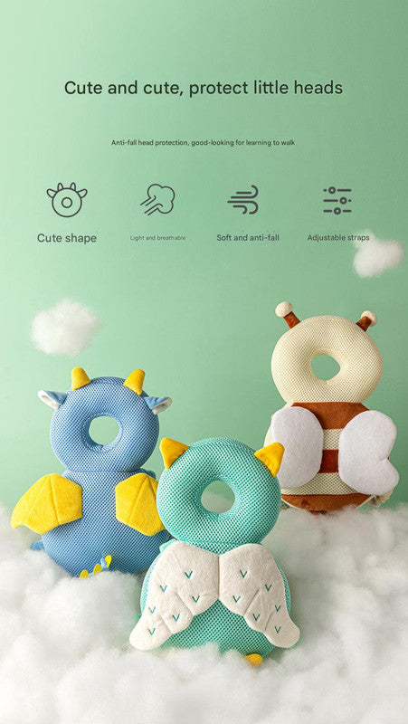 Adorable Baby Head Protector Backpack Cushion - Anti-Fall Toddler Safety Pad with Adjustable Straps(Gray Elephant) 4