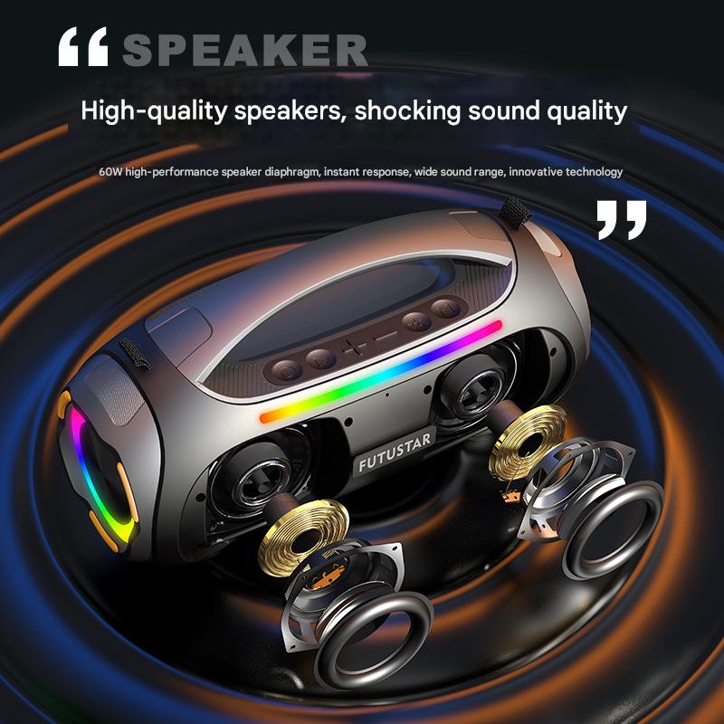 Portable Bluetooth 5.3 Speaker - 60W Powerful Sound, RGB Lights, Multiple Inputs(black) 3