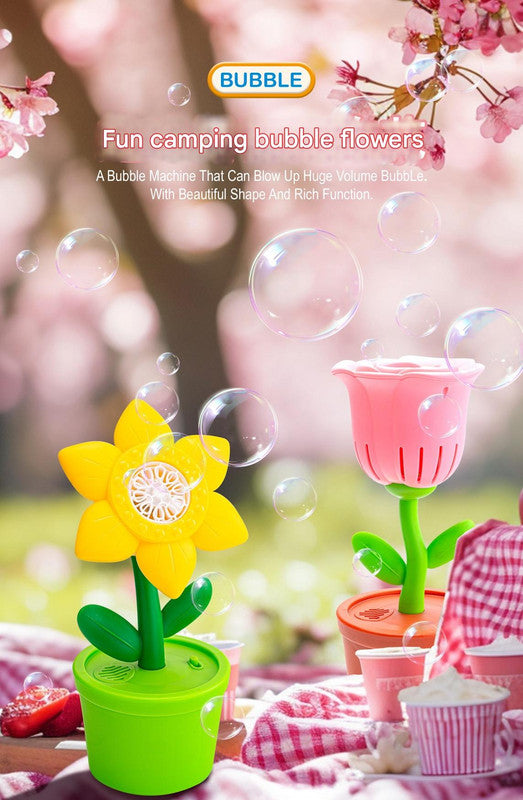 Electric Flower Bubble Machine with Music - Rechargeable, 10-Hole Output(Pink) 5