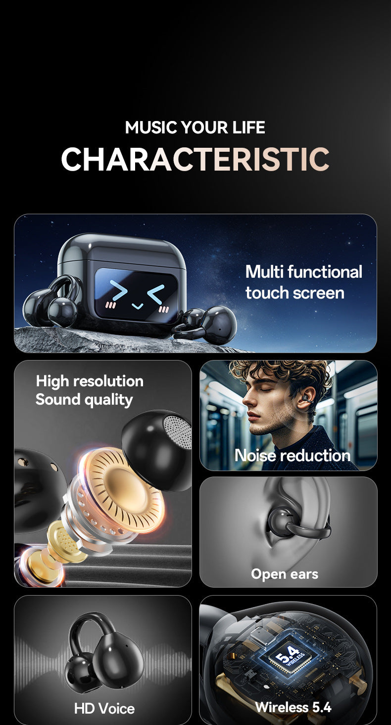 Smart TWS Earbuds with Full Touch Screen Case - Wireless 5.4, Open-Ear, Noise Reduction(black) 5