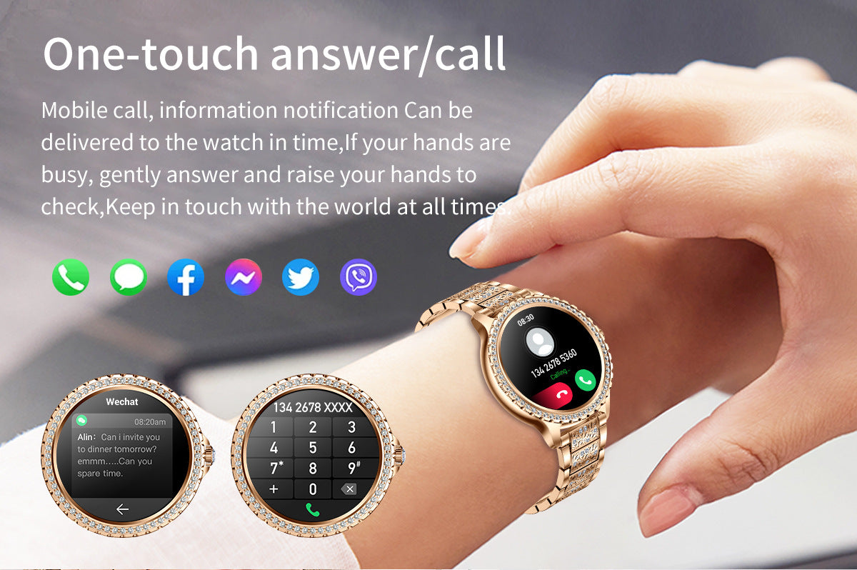 Elegant Women's Smartwatch,HD Touchscreen, Bluetooth Calls, Health Monitoring(Gold Thin Steel Strip) 5