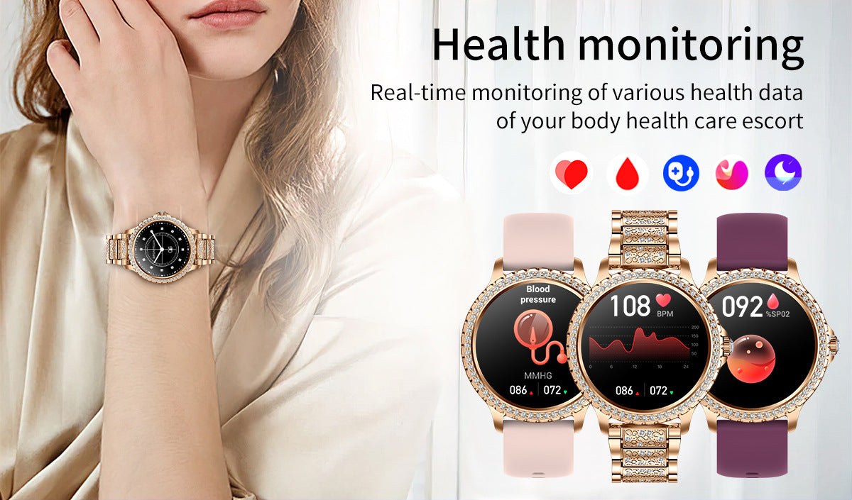Elegant Women's Smartwatch,HD Touchscreen, Bluetooth Calls, Health Monitoring(Gold Thin Steel Strip) 6