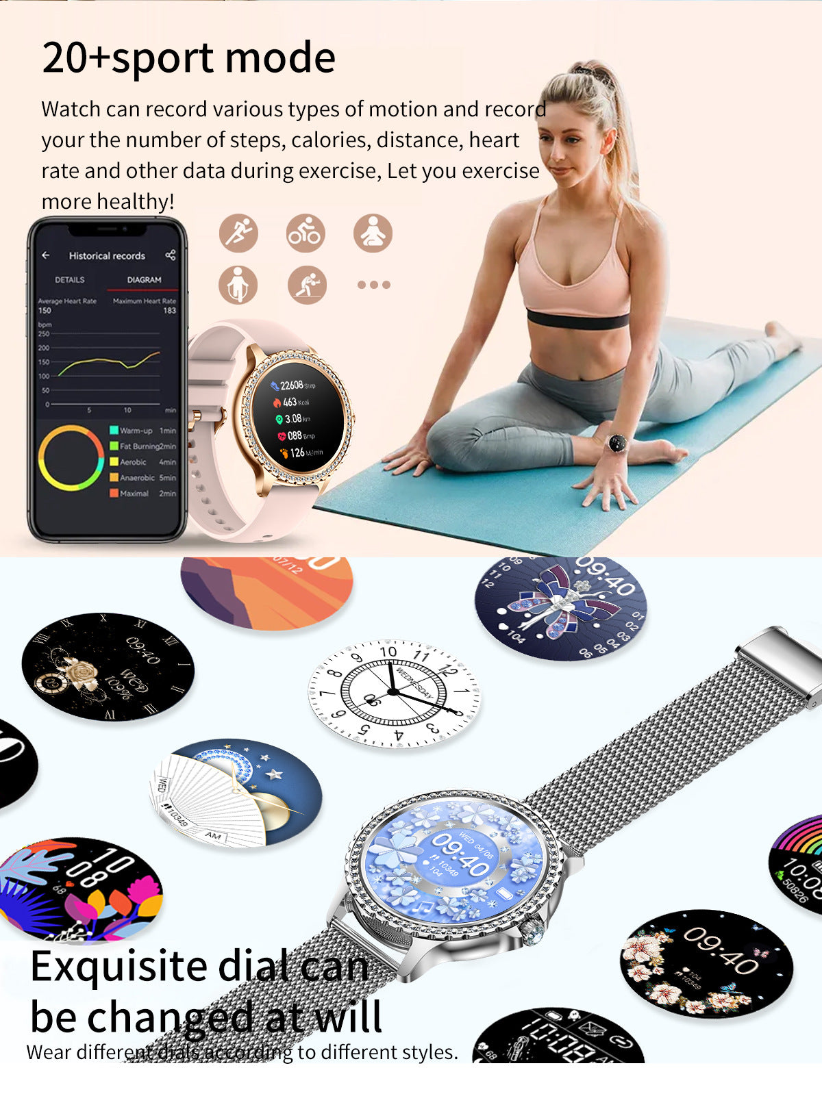 Elegant Women's Smartwatch,HD Touchscreen, Bluetooth Calls, Health Monitoring(Gold Thin Steel Strip) 7