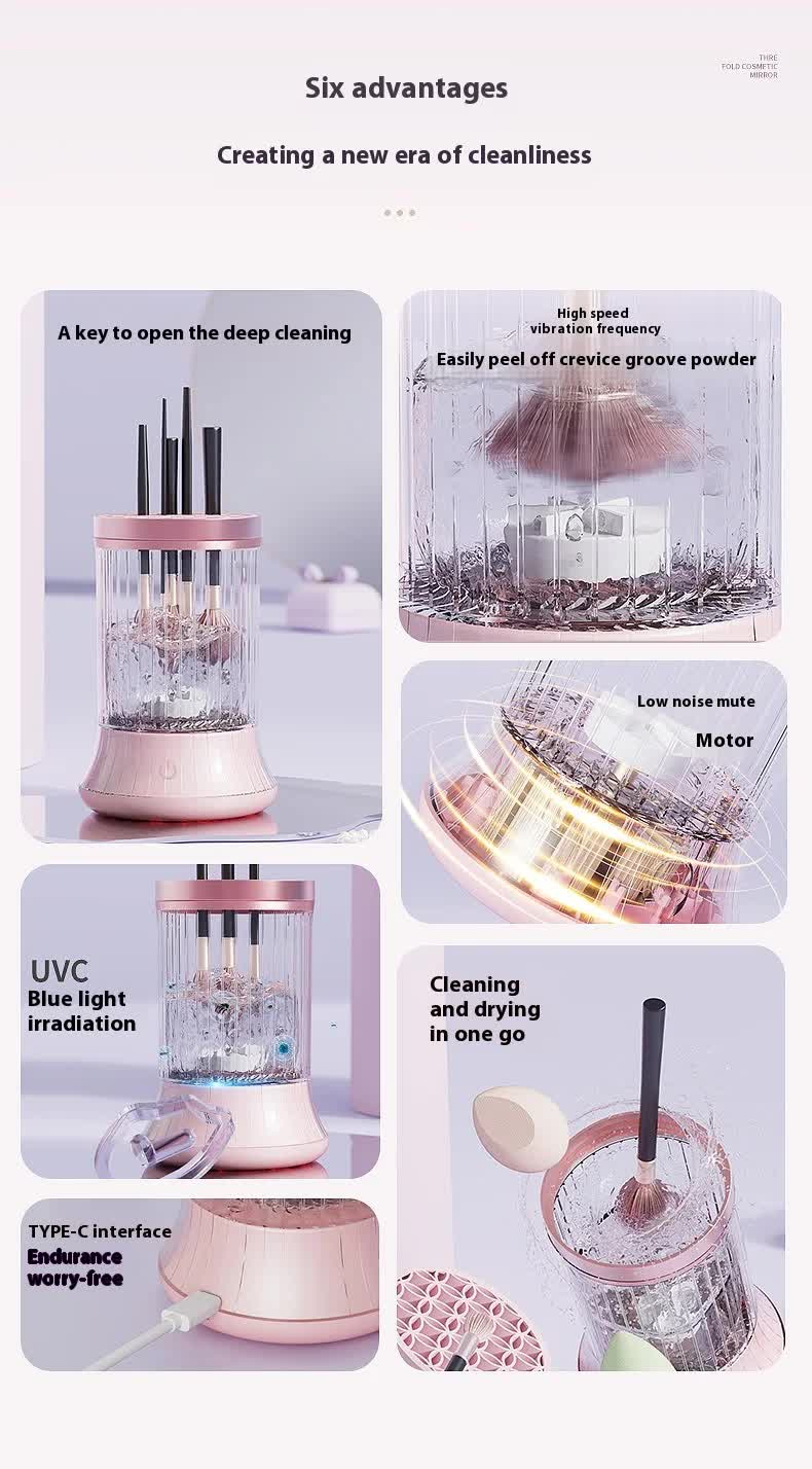 Pink Electric Makeup Brush Cleaner & Dryer Machine - Automatic Spinner Tool (Plug-in model) 3