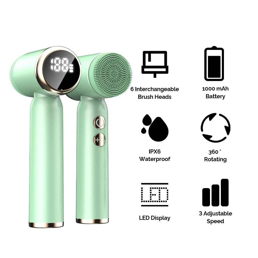 White 6-in-1 Electric Facial Cleansing Brush Set - Rechargeable & Waterproof 3