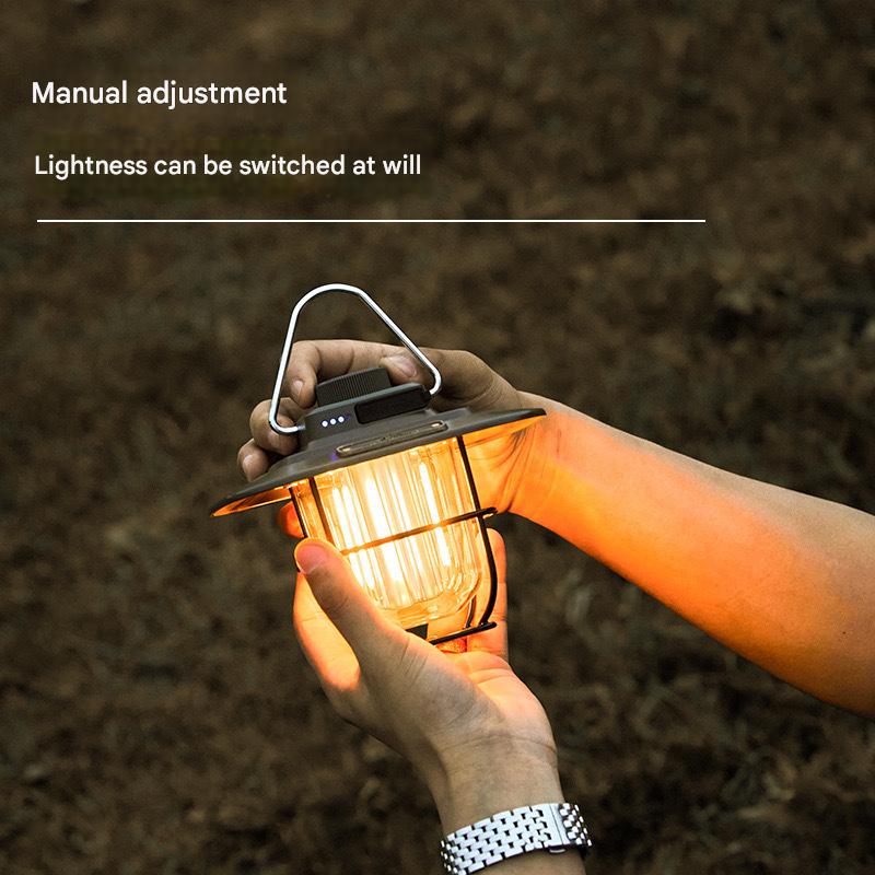 Green Vintage LED Camping Lantern - Rechargeable, Stepless Dimming, Power Bank 5